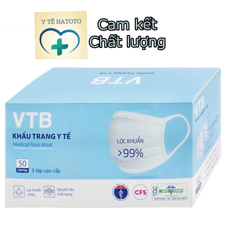Product Introduction of ￼Khẩu trang y tế VTB màu trắng 3 lớp hỗ trợ ngăn khói, bụi, kháng khuẩn (50 cái) 12