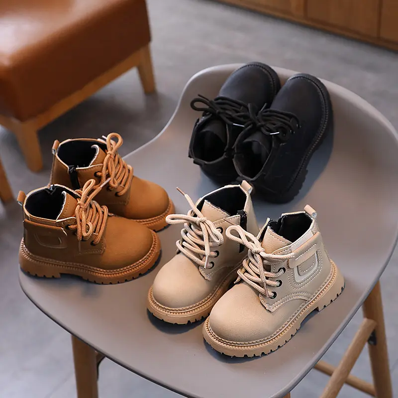 Children's Shoes Girls' Martin Boots Kids' Boots Spring and Autumn New Black Children's Leather Boots British Style Baby Ankle Boots