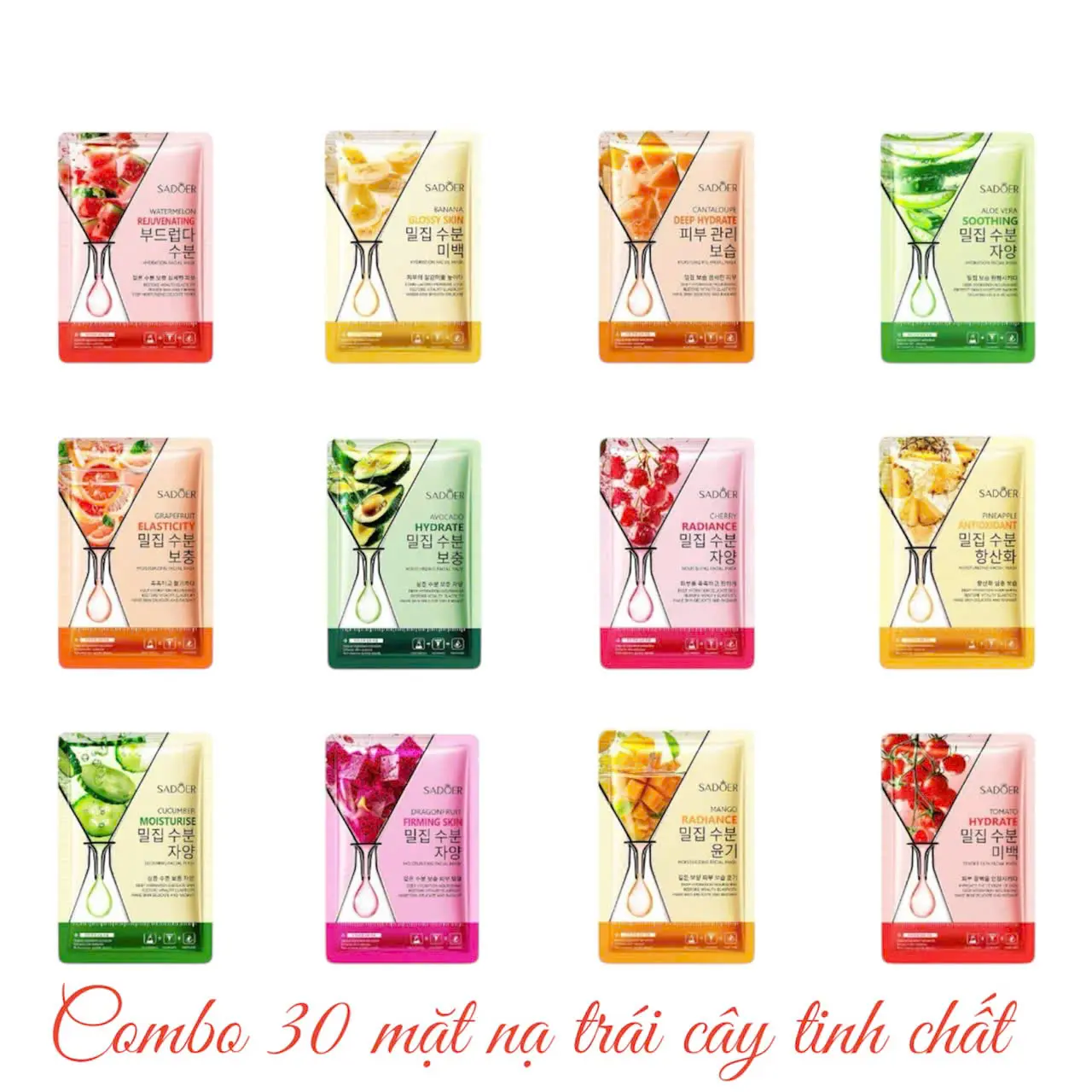 [Mẫu mới] Combo20- 30 miếng  mặt nạ gồm nhiều loại mặt nạ trái cây và tinh chất dành cho da khô và da hỗn hợp hỗ trợ làm mềm mịn,điều màu da Skincare Women mặt nạ  giấy Làm Đẹp Da Kem Face mặt  nạ Cosmetics