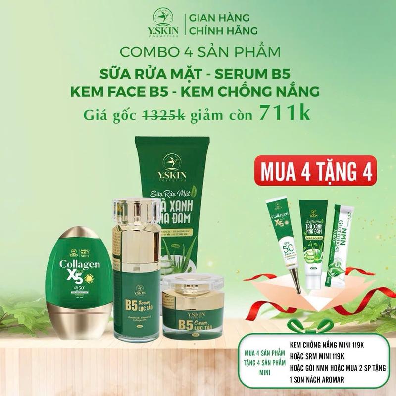 Combo 4 sản phẩm mỹ phẩm Yskin kem chống nắng , kem face b5 lục tảo , seurm b5 lục tảo Skincare ( tặng 1 son maiia )