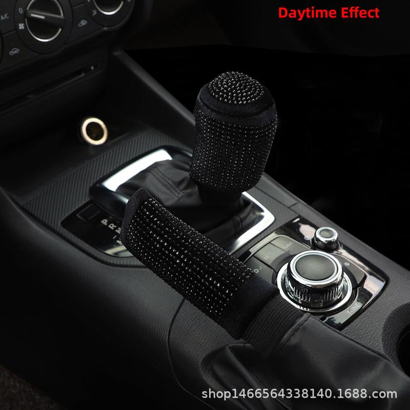 Product Introduction of Premium Diamond Inlaid Plush Leather Handbrake Set Shiny Handbrake Set Non-slip Automatic Gear Shift Collar Four Seasons General Motors Interior Accessories Auto Supplies Breathable Handbrake Set Handle Set General Motors Interior Supplies 9
