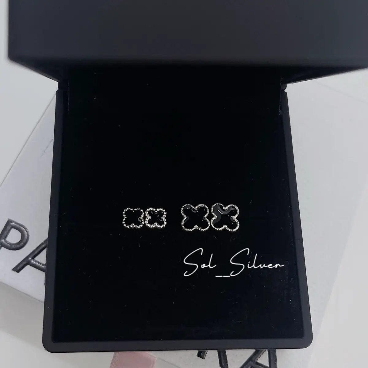 [021] Bông tai bạc cỏ sơn đen SolSilver