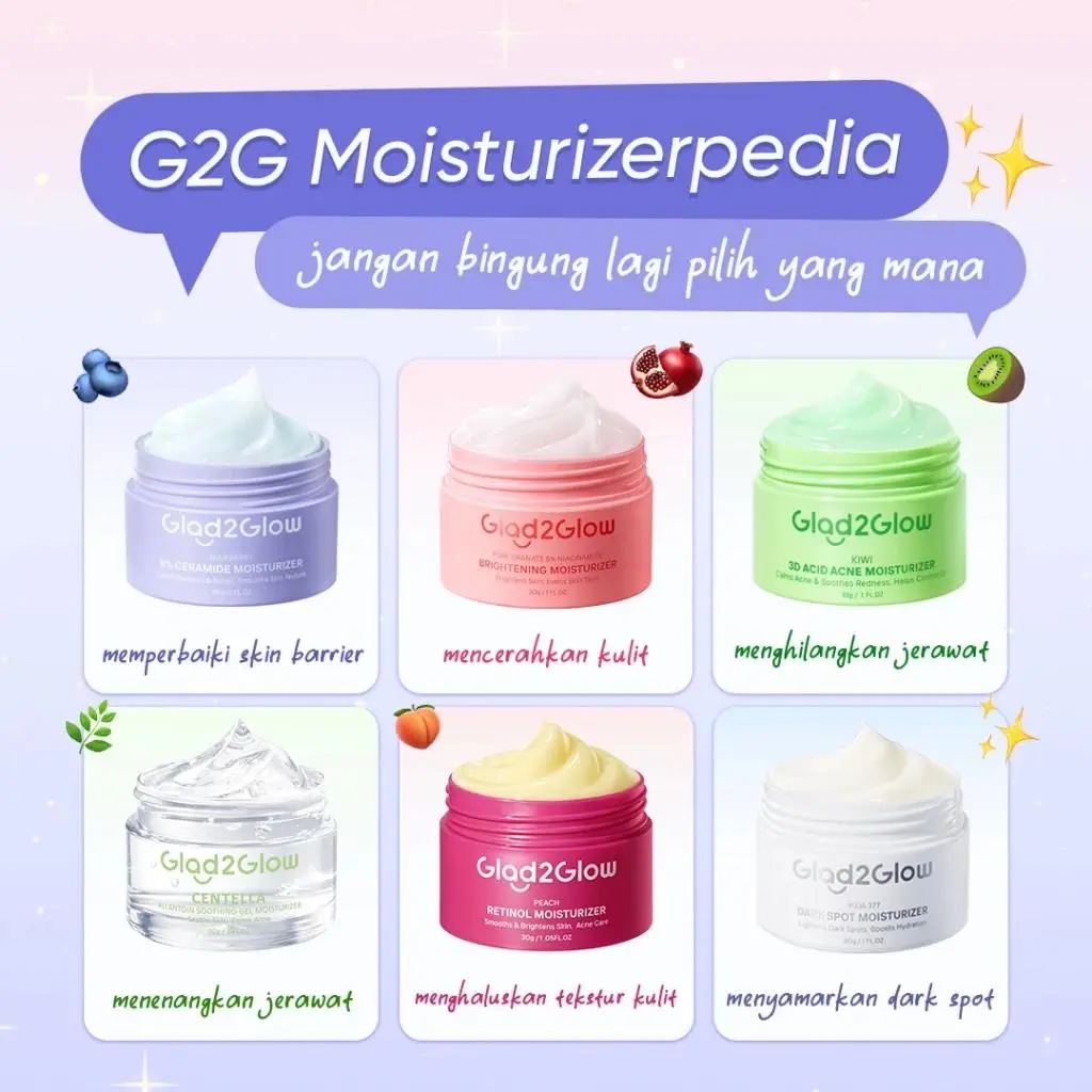 Moisturizer Glad2Glow Pomegranate Niacinamide Brightening Moisturizer 30g Glad2Glow Moisturizer Mencerahkan g2g Pelembab Wajah Pemutih Wajah Glowing Krim Wajah Facial Cream Whitening Cream Day Night Cream Moist Malam mois Pencerah Wajah BPOM Skincare