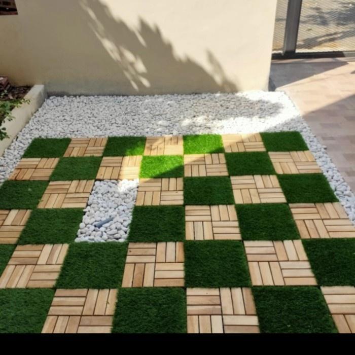 Lantai kayu jati Motif ZIGZAG UK 30x30cm / Decking tile Portable Kayu Jati 6