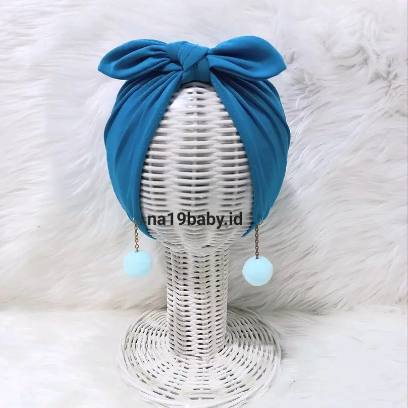 Turban Bayi Pita Kelinci Anting Pompom / Tutup Kepala Anak Cewek Perempuan 2