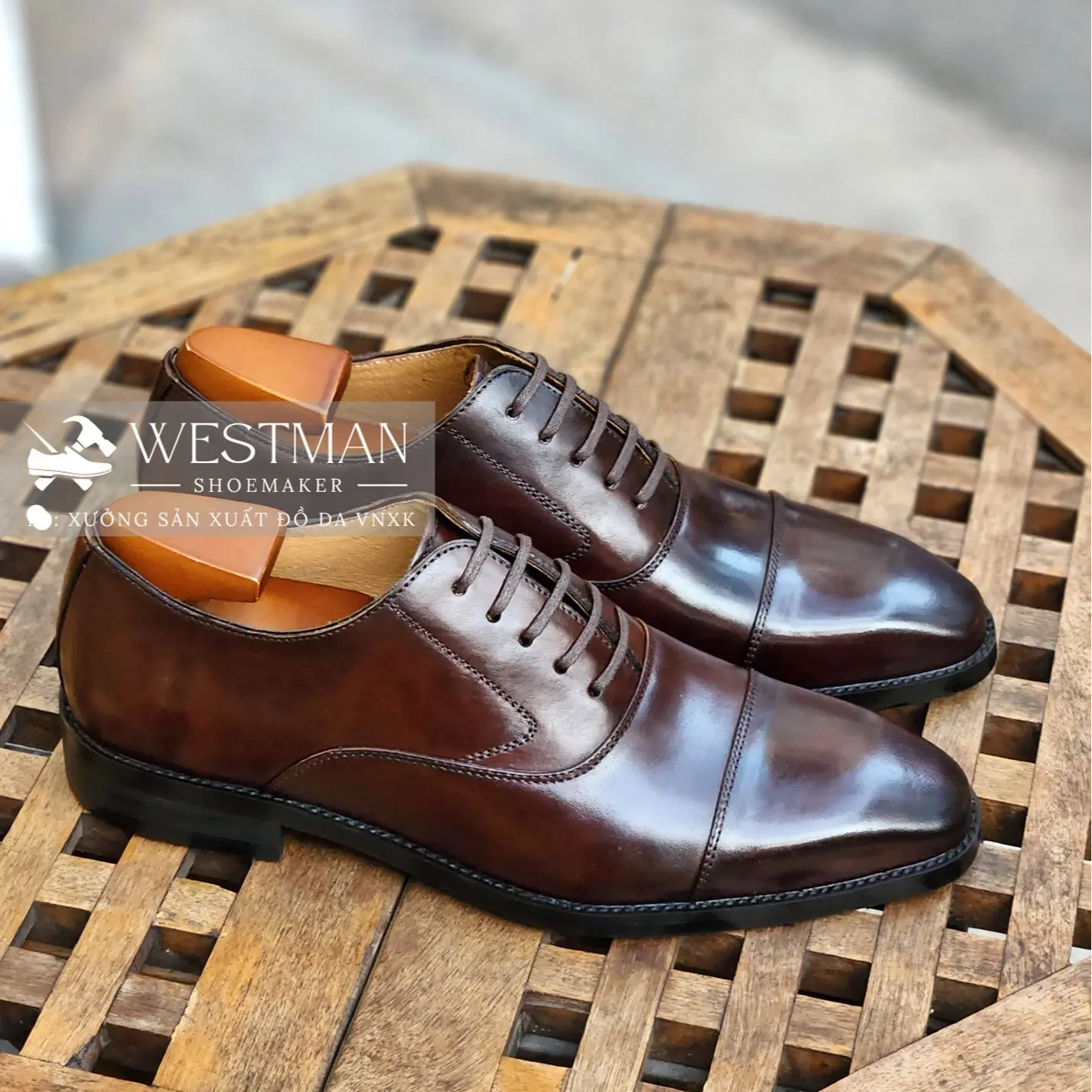 Giày Da Nam Oxford Captoe Westman W0001CS - Màu Nâu Đậm Patina Handmade