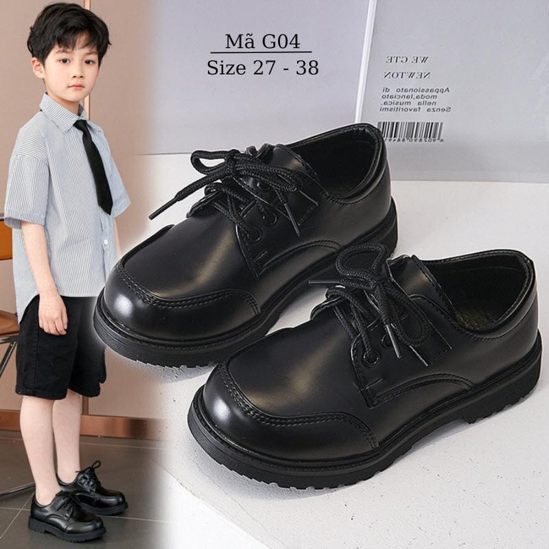 Giày Tây Bé Trai da màu đen phong cách Âu Mỹ cho trẻ em học sinh 3 - 12 tuổi đi học dự tiệc mặc vest NHÍM SHOP G04