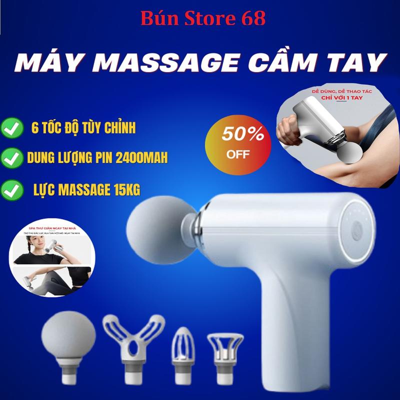 Máy Massage Mini Cầm Tay 4 đầu 6 cường độ tùy chỉnh,Máy Mát xa cầm tay công nghệ AI cảm biến lực , máy matxa tại nhà lực massage lên đến 15kg mat x amini