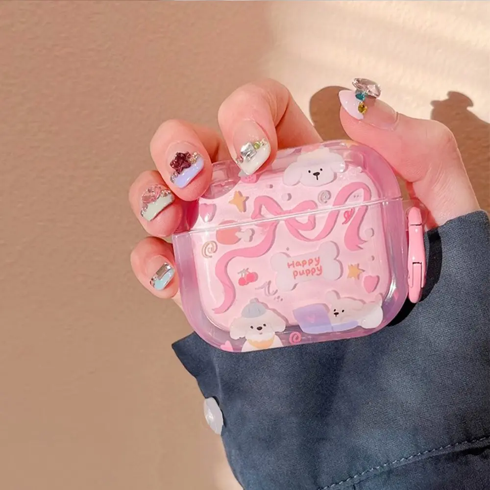 Vỏ AirPods, Nơ hồng cho chó Con, Dành cho thế hệ 1 và 2, Vỏ tai nghe Apple, Vỏ tai nghe trong suốt Pro2, Vòng Treo màu hồng thế hệ 3, Hàng mới về năm 2024