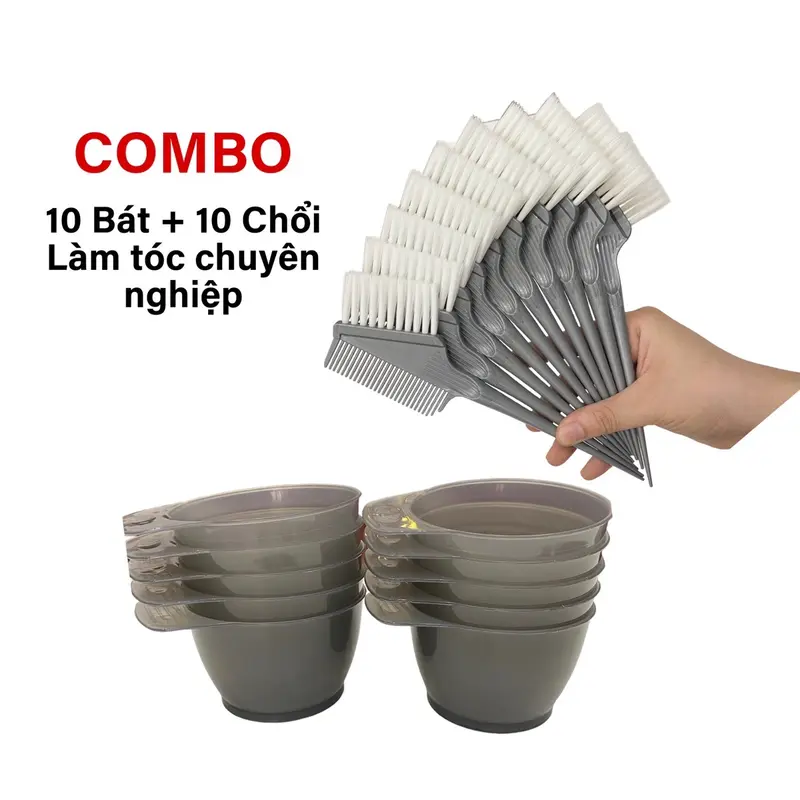 Combo 10 bát 10 chổi nhuộm tóc cao cấp chuyên nghiệp, bát chổi vào thuốc làm tóc 1