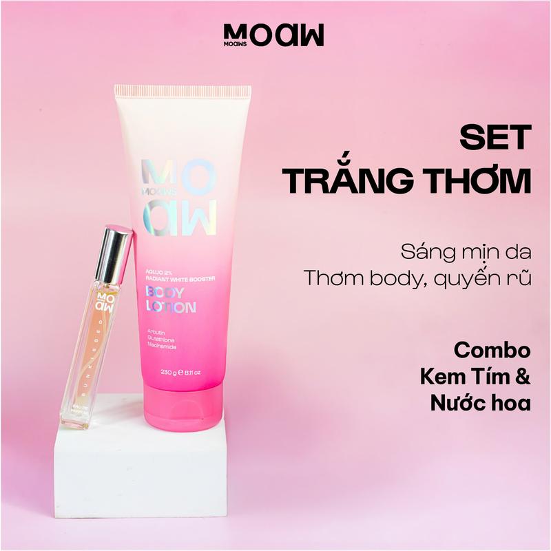   MUA 3 GIẢM 50%  Combo Trắng Thơm - Kem Trắng Da & Nước Hoa Hương Phấn Ngọt Ngào  MOAW MOAWS - Kem Tím Dưỡng Da Thấm Nhanh - Kem Body Trắng Da - Lotion Body Dưỡng Ẩm - Lotion Hỗ Trợ Giảm Thâm - Kem Dưỡng Thể  - Kem Ủ Trắng Women Nữ Serum 