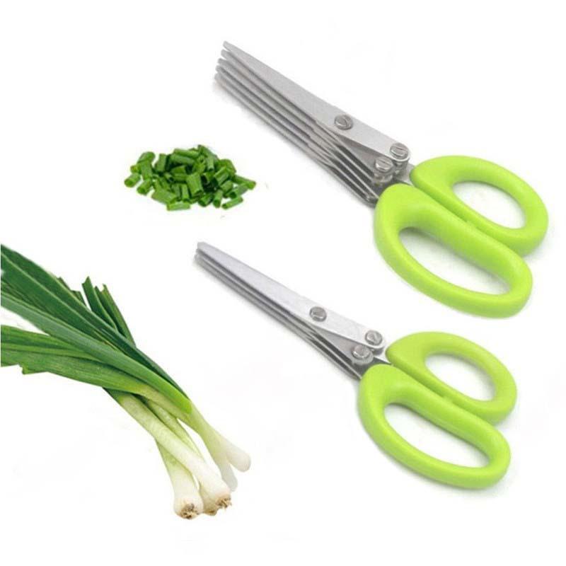 Product Introduction of Creative Stainless Steel Kitchen Scissors Five-Layer Green Onion Cutter Spice Laver Crushing Scissors Office Shredding Scissors Knife 14