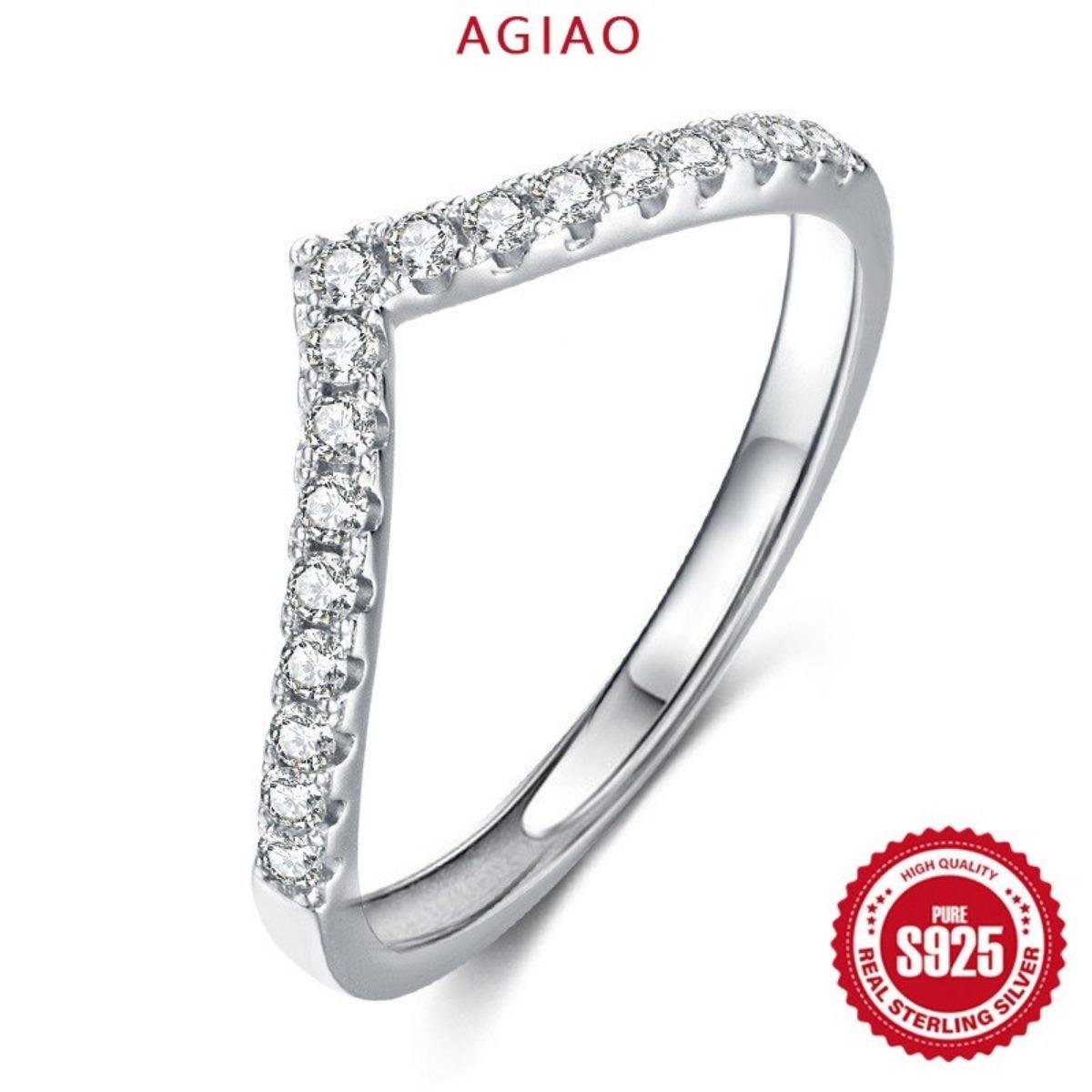 AGIAO Cincin Berlian Berbentuk V Dapat Ditumpuk Dengan Ring Ekor Sederhana Untuk Wanita AGIAO Cincin Berlian Berbentuk V Dapat Ditumpuk Dengan Ring Ekor Sederhana Untuk Wanita