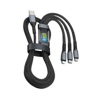 Kabel pengisi daya ponsel 3-in-1 100W, cocok untuk semua ponsel, kabel pengisian cepat, lampu malam dengan tampilan visual, penuh nuansa teknologi.