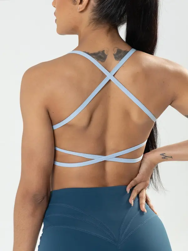 Sporty Women's  Criss Cross Back Sports Bra, Comfy Workout Clothes, Comfort Sports Lingerie Top, Clothing for Outdoor Wear, Womenswear for 2024 Spring Summer Valentine's Day 5