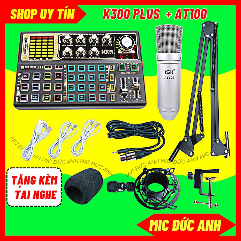 Bộ Mic Thu Âm AT100 Sound Card K300 Plus Bản Nâng Cấp Chuyên Dùng Cho Điện Thoại Laptop Máy Tính Tặng Kèm Tai Nghe