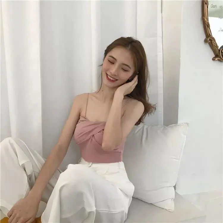 Blackpink Tanktop Olivia Croptop Silang Fit Bahan Rajut Pakaian Wanita Style Korea 4038 6