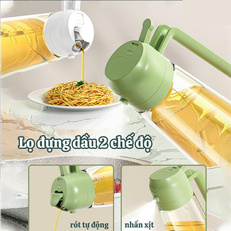 Chai đựng dầu ăn thủy tinh nắp mở tự động 470ml , Bình xịt dầu ăn thông minh 2 trong 1, Hũ đựng nước mắm, xì dầu,mật ong đá bền lodung giavi seasoning  utensil
