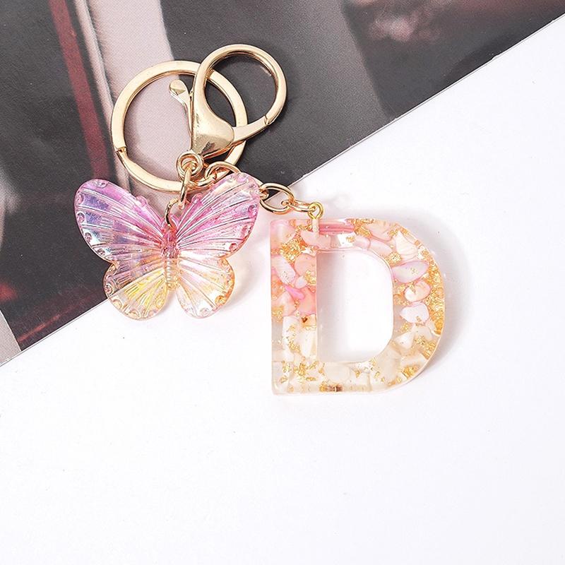 Product Introduction of [QQQ]Pink Dream Butterfly 26 Letters A To Z Resin Keychain 26 Initials White Stone  Leaf Pendant Keyring Backpack Charm Bag Decor 43