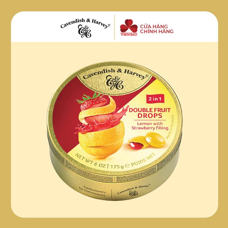Kẹo trái cây Đức Cavendish & Harvey Dou Lemon Strawberry (Vị chanh nhân dâu) hộp thiếc 175g