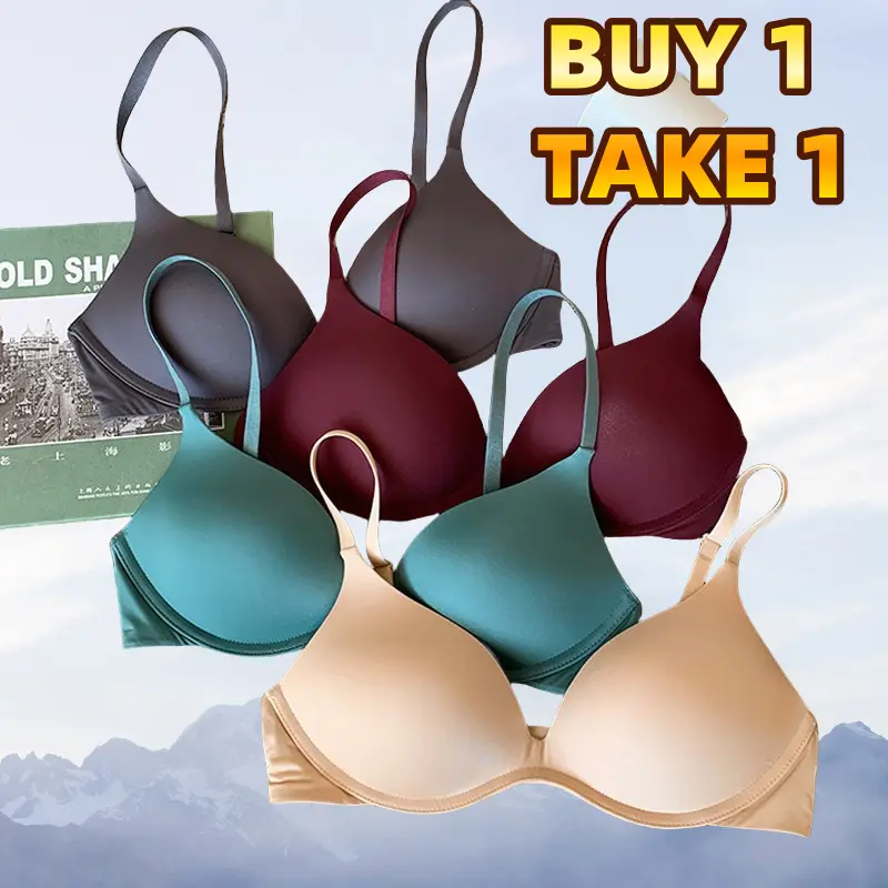 BUY 1 TAKE 1 Japanese Style Simple Seamless Glossy Candy Color Girl's Underwear Students Summer without Steel Ring Push up Big Breasts Size Concealing Bra Womenswear Comfort Lady Innerwear Sexy Bridal Women Bralette