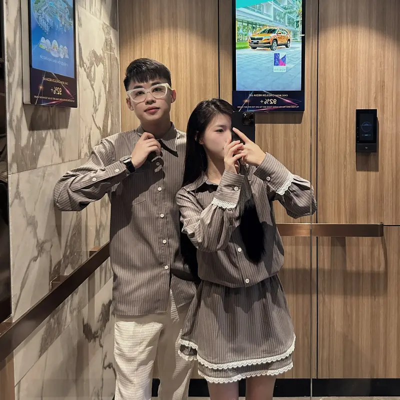 Đồ đôi nam nữ sơ mi dài tay váy nữ liền chân váy có quần bảo hộ thiết kế sang trọng lịch sự phù hợp cho cặp đôi Set couple người yêu hot trend mới 2024(có lẻ) 0