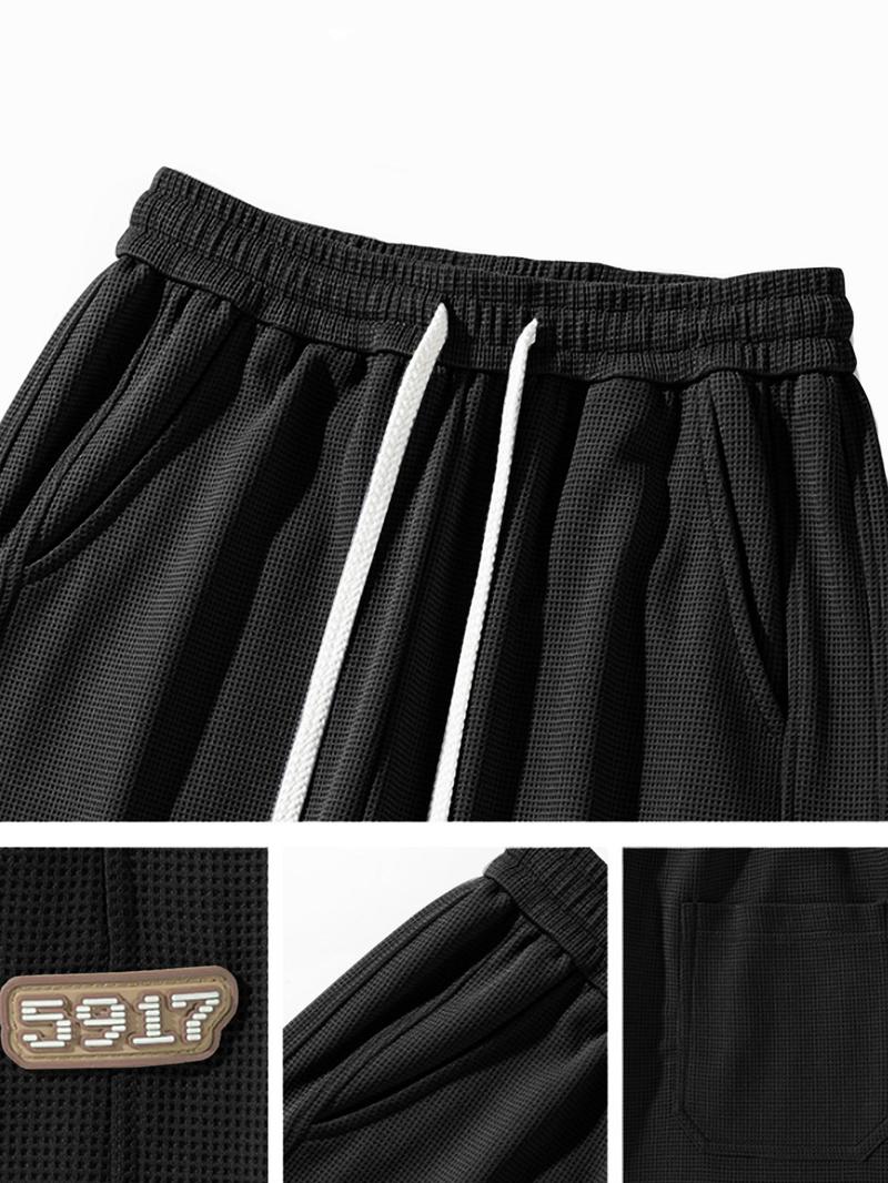 Product Introduction of Men's Solid Color Patched Drawstring Waist Thermal Lined Pants, Casual Comfy Regular Fit Elastic Waist Pocket Trousers for Daily Wear, Men's Bottoms for All Seasons 9