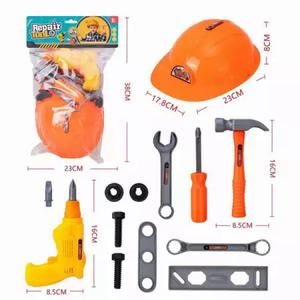 Children's Pretend Play Toy Repair Construction Worker Safety Production Officer Screw Wrench Safety Helmet Tool Set