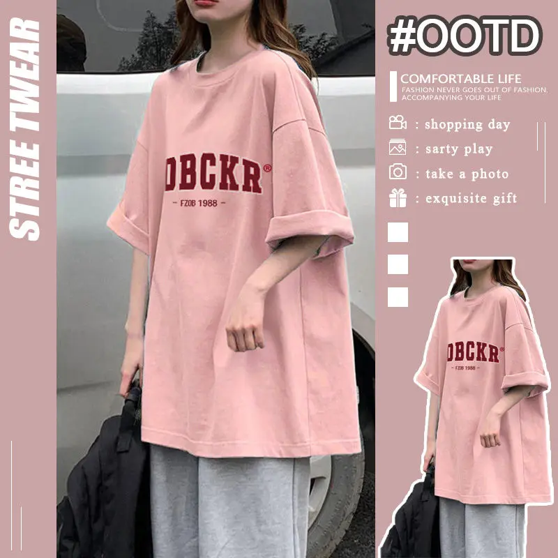 Áo Ngắn Tay Cho Nữ, Phong Cách Ngọt Ngào, Mùa Hè Mới, 100% Cotton, Dáng Rộng, Đa Năng, Ngoại Cỡ, Cho Cặp Đôi Top