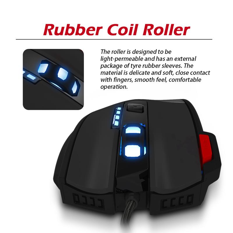Zelotes T60 Macro Wired Gaming Mouse 7200 DPI Wired USB 7 Buttons Multi-Modes LED Lights Programmable 7