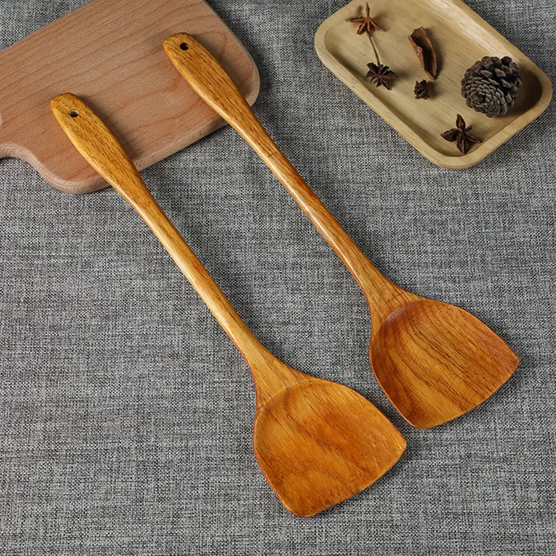 Thìa nấu ăn chống dính, tay cầm dài, xẻng đốt bằng gỗ chịu nhiệt cho nhà bếp 1