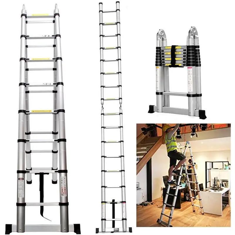 Telescoping Ladder A-Shape w/Stabilizer Bar, (1.9m+1.9m)/3.8M150 ...