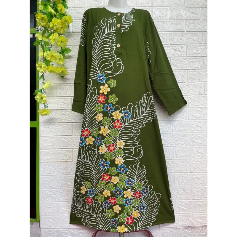 Bisa Cod Longdress Lengan Panjang kencana Ungu Label Biru | Daster Panjang Semata Kaki Baju Tidur Santai Wanita Dewasa Bahan Katun Santung Premium Motif Bunga Terbaru Polka Dot Katun 0