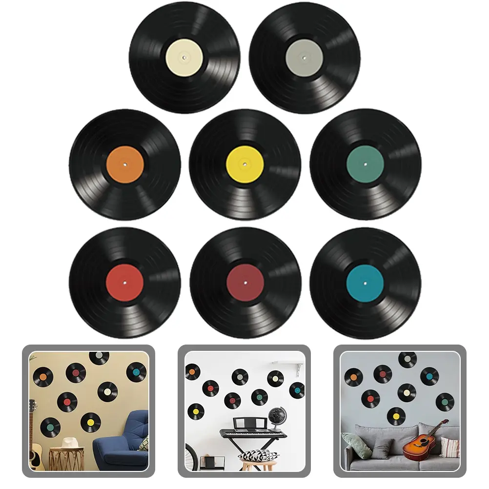 Đồ Trang Trí Đĩa Vinyl, 8 Cái, Trang Trí Tường, Phong Cách Cổ Điển Cá Tính, Đề Can Đĩa Vinyl, Đồ Trang Trí Tường Đĩa Vinyl