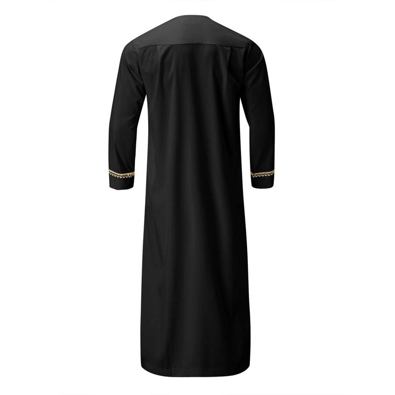 Product Introduction of Men'S Muslim Shirt Kaftan Islamic Royalty Dubai Robe O-Neck Long Sleeve Retro Tunics Abaya Arabic Traditional Costume Men'S Robe 20