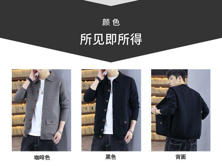 Product Introduction of Spring and Autumn Lapel Knitted Cardigan Men's Coat Trendy Casual Belt Button Solid Color Outerwear Sweater Men's Line Clothes Nam 18
