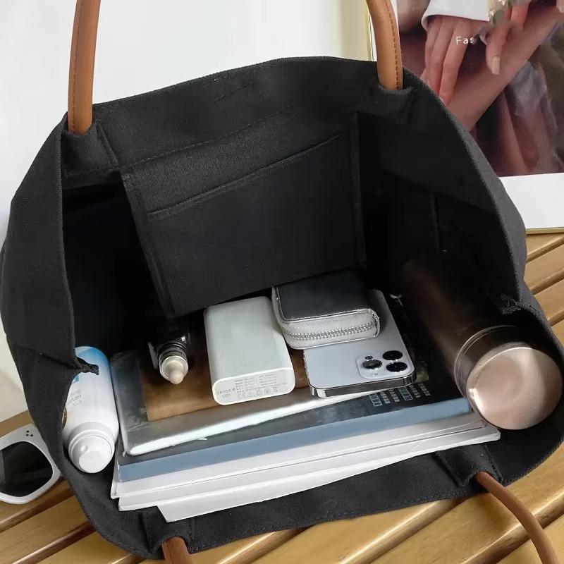 White Black Shoulder Bag Classic Canvas Books Storage Handbag Snap Fastener Tote Bolso Student Books Storage Bags Bolsa Femimina 6