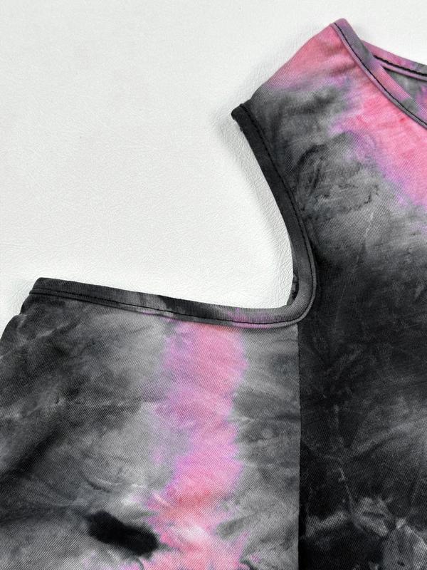 Plus Size Tie Dye Print Cold Shoulder Tee Dress, Casual Short Sleeve Short Dress for Summer, Dresses for Women, Summer Outfits, Summer Dresses, Plus Size Dresses, Women's Plus Clothing for Daily Wear, Womenswear 7
