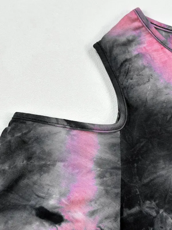 Plus Size Tie Dye Print Cold Shoulder Tee Dress, Casual Short Sleeve Short Dress for Summer, Dresses for Women, Summer Outfits, Summer Dresses, Plus Size Dresses, Women's Plus Clothing for Daily Wear, Womenswear 7