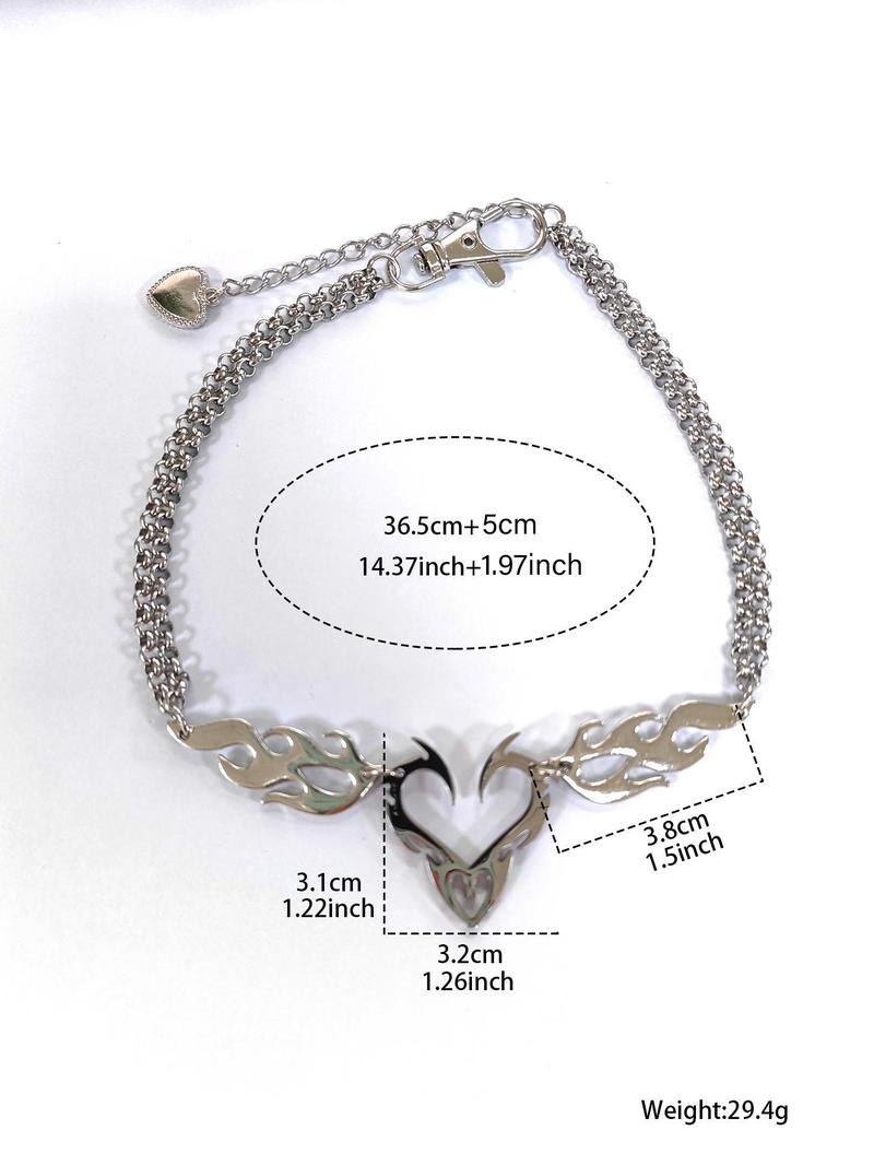 Product Introduction of Punk Style Hollow Out Flame Design Stainless Steel Chain Necklace, Gifts for Girlfriend, Accessories for Men, Fashion Heart Design Jewelry for Party, Daily Decor, Trendy Jewelry for Birthday Gift, Valentine's Day 1