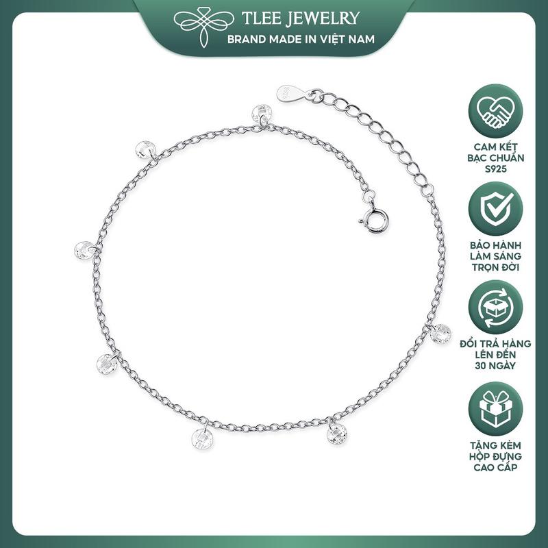 Lắc chân bạc nữ TLEE treo hạt đá sáng lấp lánh đơn giản TLEE JEWELRY LC0109