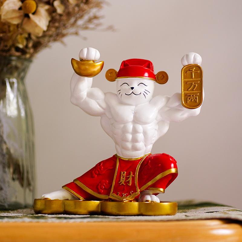Tượng Mèo Thần Tài Lực Sĩ Cơ Bắp mang tài tài lộc may mắn cho gia chủ