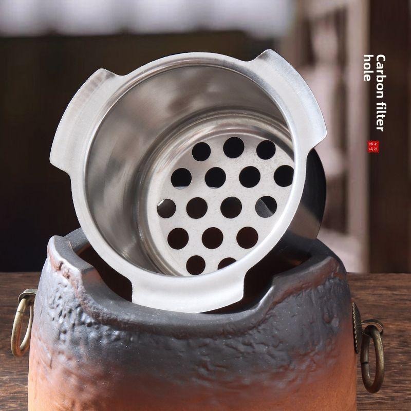 Bếp đốt trà sôi và trà rang, thích hợp để cắm trại, tụ tập, sưởi ấm, lửa than, bếp than ngoài trời, nồi gốm, bộ nồi trà, để sử dụng trong gia đình Camping 6