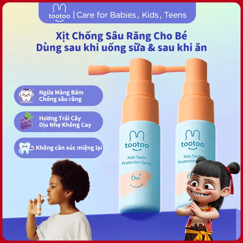 tootoo Xịt bảo vệ răng miệng hương nho cho trẻ từ 6 tháng tuổi trở lên Giúp ngừa sâu răng, bảo vệ miệng, làm sạch vi khuẩn, hơi thở thơm mát Cho Bé