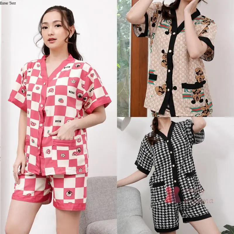 EMILY PIYAMA Baju Tidur Set Piyama Model Kancing Depan Lengan Pendek Celana Pendek Premium Pakaian Tidur Wanita Dewasa Fit Lembut