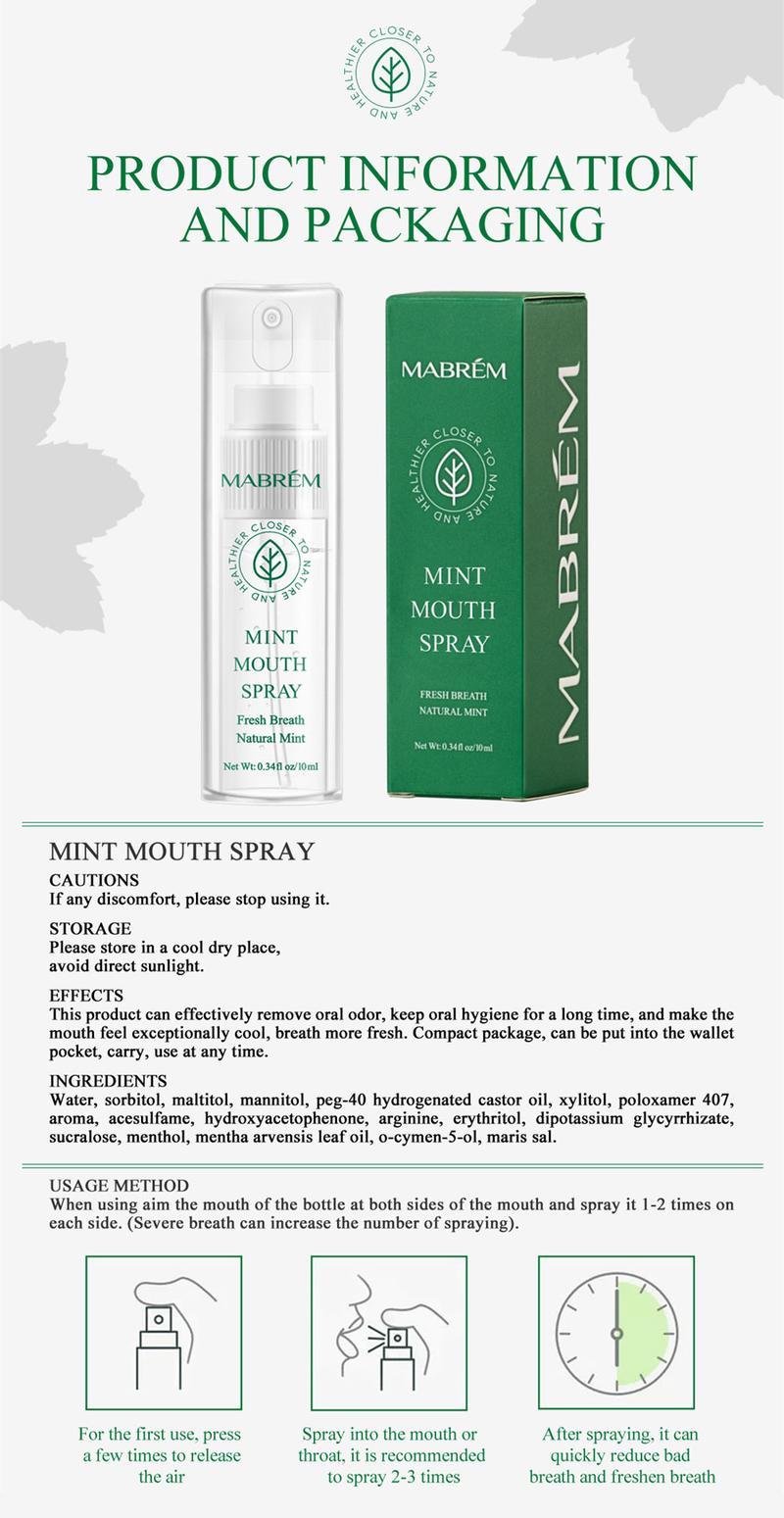 Product Introduction of MABREM Oral Spray Freshens Breath, Deodorizes And Leaves Fragrance Portable Breath Freshener To Prevent Bad Breath Peppermint Fresh Mouth Mist 26