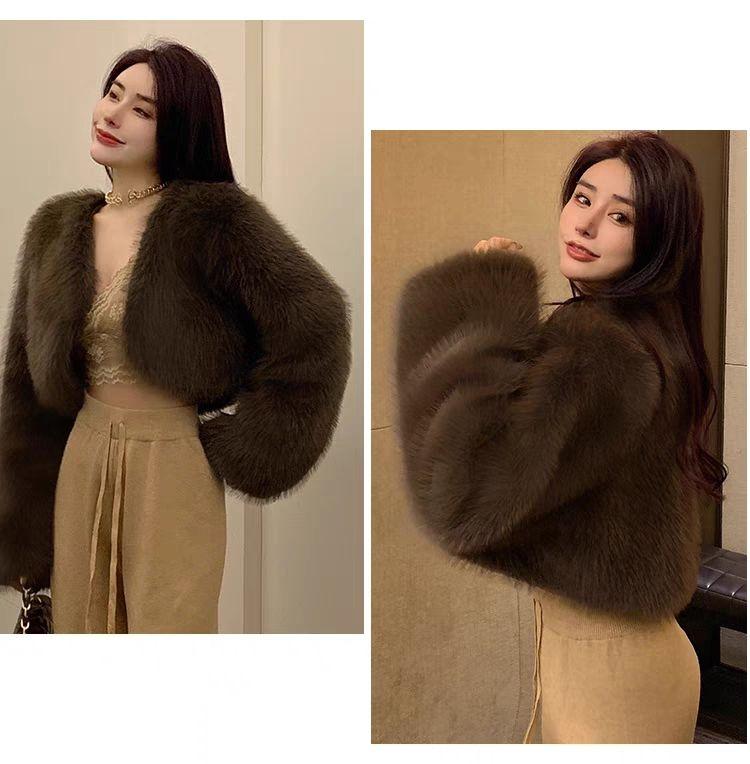 Product Introduction of Autumn and Winter New Imitation Fox Fur Young Furry Coat Fur Short Women's All-Match Top Thickened Winter Womenswear Jackets Comfort Outerwear Longsleeve Basic Minimalist 13