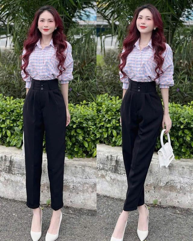 Quần tây nữ lưng cao đi học làm cạp bản to có đai đáy cao màu Đen dáng quần vải baggy học sinh cạp cao đi học công sở 1