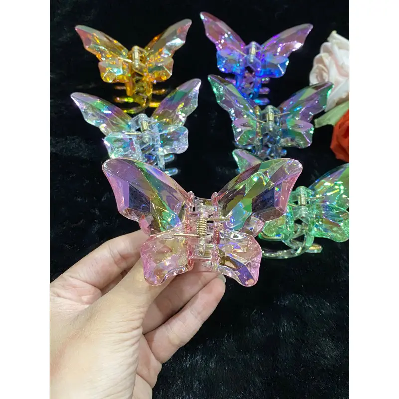 kẹp tóc bướm phũ màu bóng holo pha lê lấp lánh Nữ Women 6