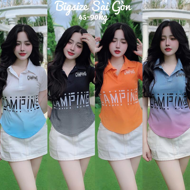 Áo Thun Polo Phối In Hình Họa Tiết  Thun Gân Tăm 45- 90Kg Bigsize Dễ Thương Top Nữ Women - B.1420